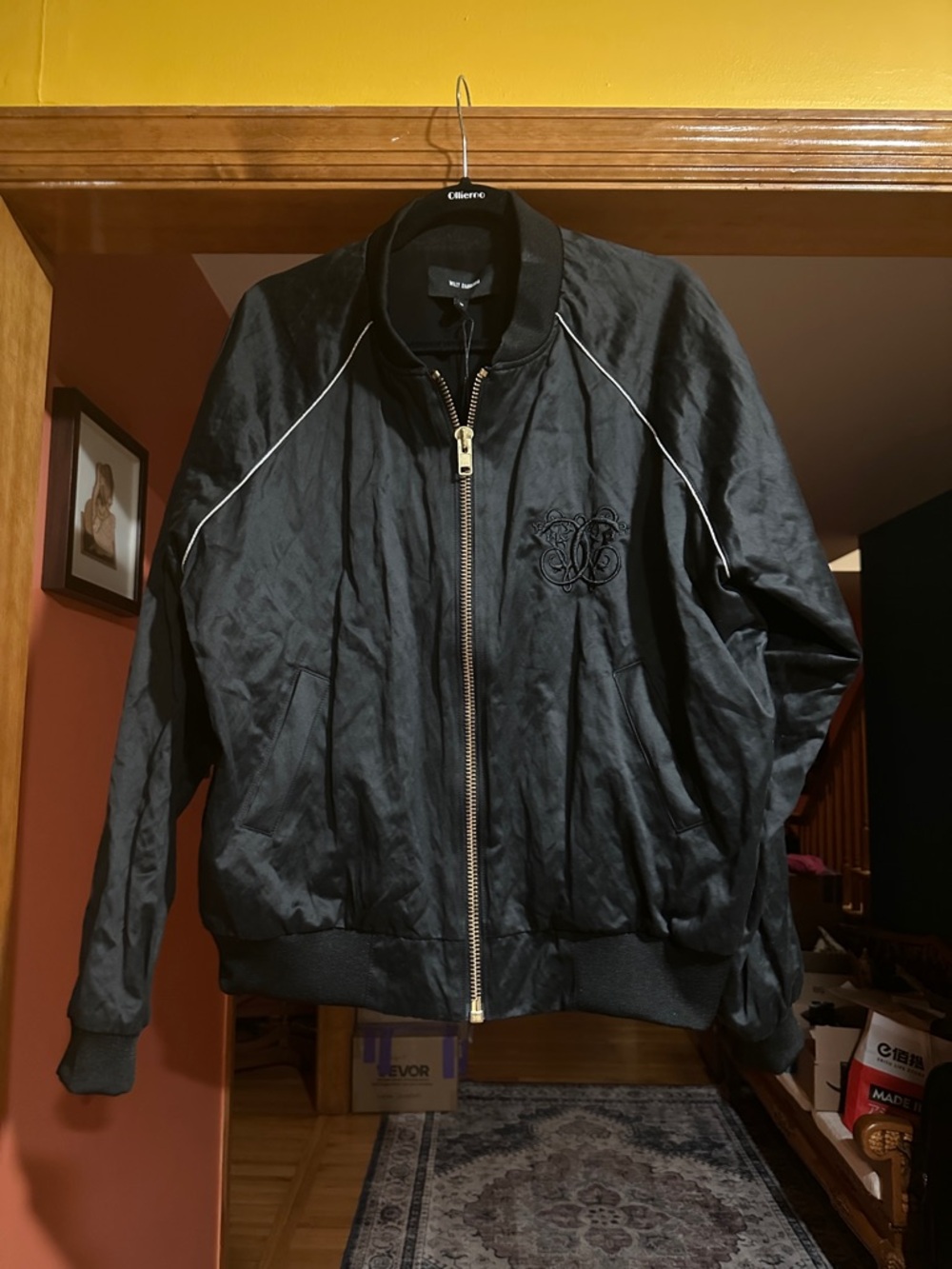 NWT Willy Chavarría - Black Men's Satin Bomber Jacket